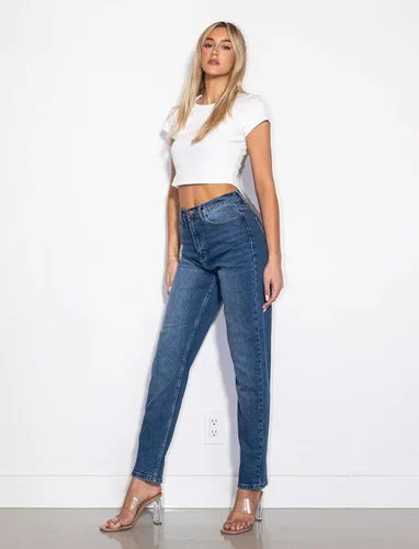 Vista 5 de Vibrant - Pantalones de mezclilla holgados para mujer, cintura alta, estilo casual con dobladillo enrollado de los años 90, pantalones de mezclilla