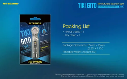 Vista 2 de Nitecore TIKI GITD BLUE - Keylight LED recargable - Alto CRI y LED UV - 300 lúmenes