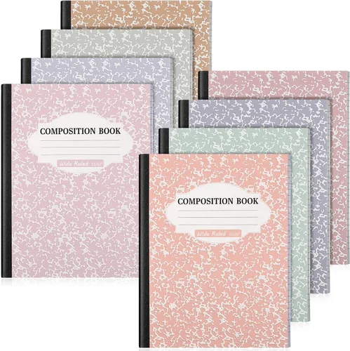 Vista 19 de Colarr Paquete de 8 cuadernos de composición de 9.75 x 7.5 pulgadas de ancho, libros de composición de papel de mármol a rayas de varios