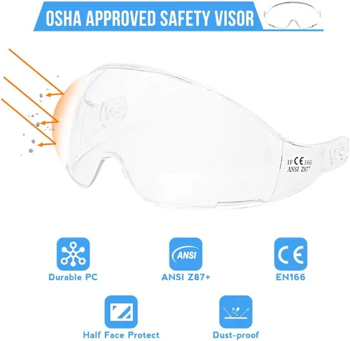 Vista 2 de AOLAMEGS Accesorios para casco duro, visera transparente, material de PC, casco de seguridad, reemplazo de gafas EN 166, aprobado lente