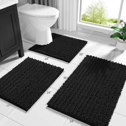 Vista 8 de Yimobra Alfombras de Baño Antideslizantes Lavables - Alfombra de Baño de Chenilla Ultra Suave Absorbente, Alfombra Peluda de Secado Rápido para Negro