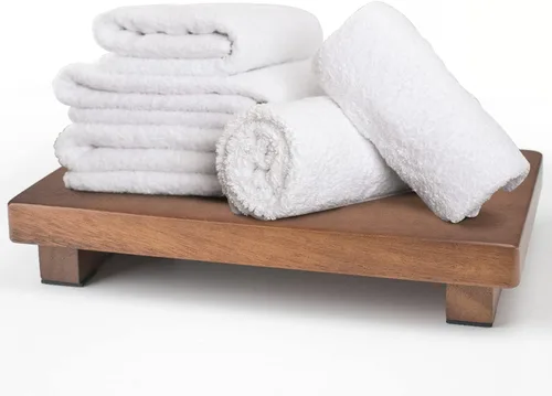 Vista 9 de Soporte de Pedestal de Madera de Nogal, Elevador de Madera para Decoración de Granja para Encimera de Cocina, Bandeja de Exhibición Rectangular