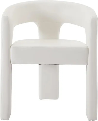 Vista 8 de Silla moderna de comedor en barril, silla de cocina acentuada tapizada en cuero sintético con brazos, silla lateral cómoda para sala de blanco