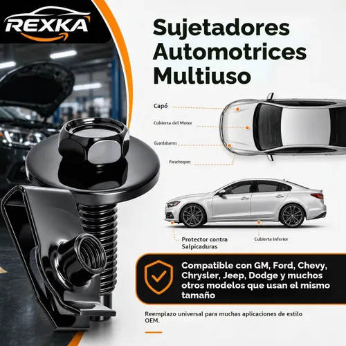 Vista 3 de Rexka 10 juegos de tuercas en U extruidas M6-1.0 y tornillos SEMS de cabeza hexagonal para GM Ford Chevy ChryslerJeep Dodge – multiusos – Protector