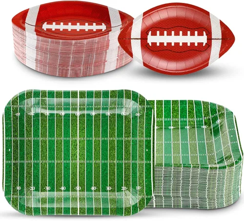 Vista 8 de Tanlade 50 platos de papel de fútbol americano, suministros de decoración de fiesta de fútbol, platos desechables, platos para aperitivos, nachos