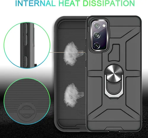 Vista 2 de Funda para Galaxy S20 Fe, de doble capa, a prueba de golpes, con soporte de anillo giratorio de 360°, adecuado para Samsung Galaxy S20 Fe (negro)