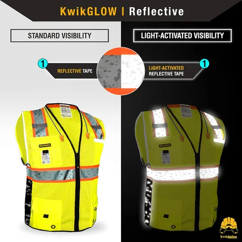 Vista 3 de KwikSafety BIG KAHUNA Safety Vest Class 2 ANSI OSHA Hi Vis Reflective Vest Amarillo (edición limitada)