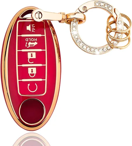 Vista 9 de OLLEN Funda para llavero de TPU de 4 botones con anillo brillante, apta para Nissan Altima Sentra Maxima Murano Rogue Armada Pathfinder, funda