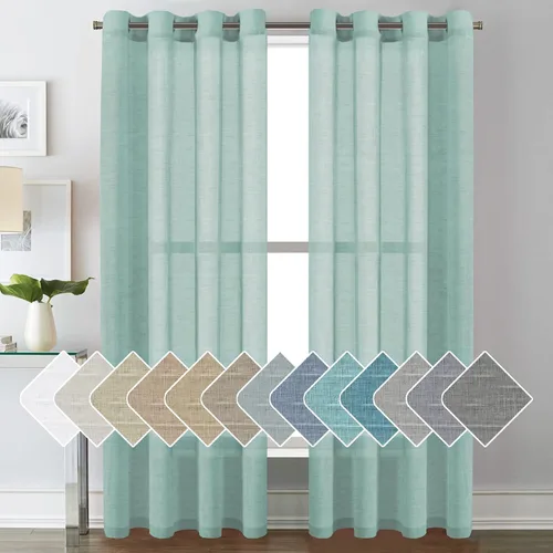 Vista 65 de H.VERSAILTEX Cortinas de lino de mezcla natural para sala de estar/cortinas de lino semitransparentes reductoras de luz de 54 pulgadas de largo