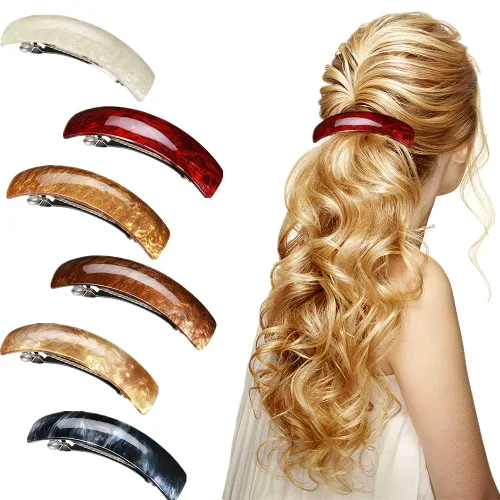 Vista 10 de 6 pasadores de pelo acrílicos retro para mujer, con hilo dorado, rayas grandes, francesas, automáticas, pasadores para cabello grueso, pinzas