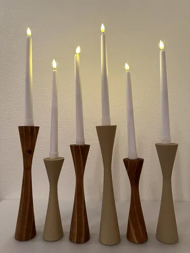Vista 7 de Portavelas grandes y cónicos Geo de madera, candelabros cónicos y moderno candelabro decorativo para mesa, mantel de boda, fiesta, regalo