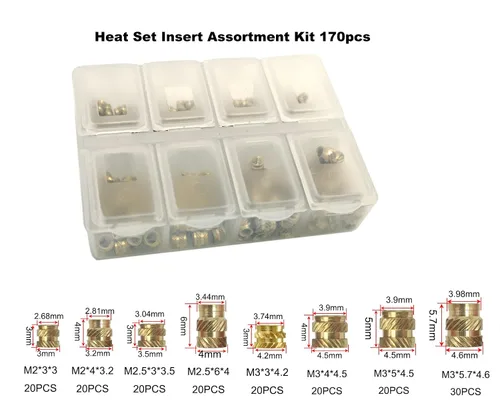 Vista 2 de M2 M2.5 M3 Juego de calor Insertos para tuercas de inserción de latón roscado de plástico para impresión 3D 170pcs