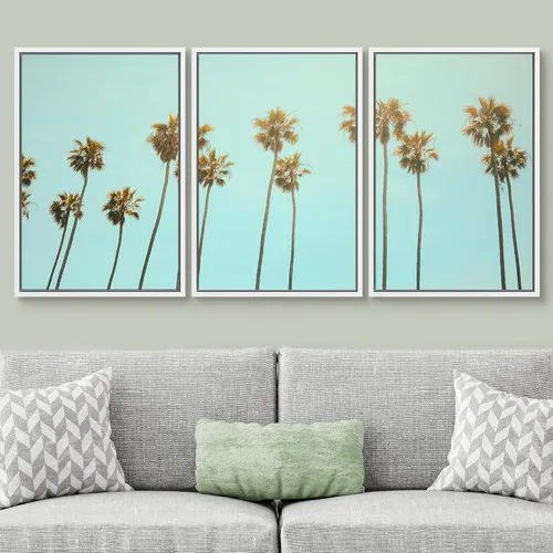 Vista 2 de SIGNWIN Lienzo enmarcado para pared, vista aérea de palmeras tropicales en un cielo azul, fotografía del océano costero, arte moderno, panorámico