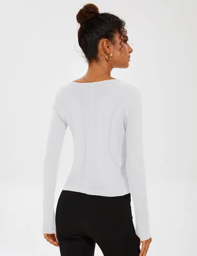 Vista 3 de LUYAA Camisetas cortas de entrenamiento para mujer, de manga larga, para gimnasio, atlética, de compresión, ajustadas, básicas