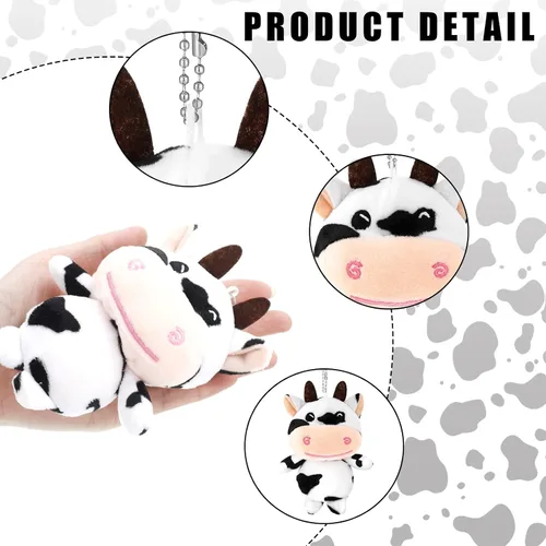 Vista 3 de 12 llaveros de vaca de peluche de animales de peluche, recuerdos de fiesta, llavero Kawaii de animales de granja para suministros de regalo