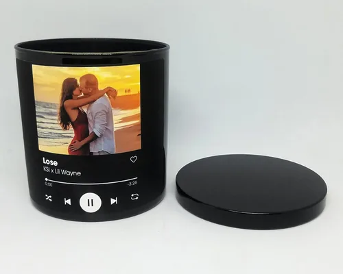 Vista 3 de 4oz/10oz Vela Personalizada con Foto de Canción Personalizada Regalo de Música para Parejas