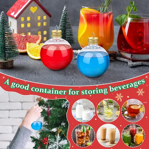 Vista 2 de Baluue Botellas de leche de plástico, 10 bolas de alcohol de Navidad, bola de adornos rellenables para árbol de Navidad de 8.5 fl oz, bombillas
