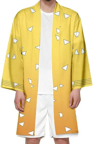Vista 4 de Kids Demon Slayer Kimono Zenitsu Giyu KochoCosplay Demon Slayer Costume for Kids Robe Kimetsu No Yaiba