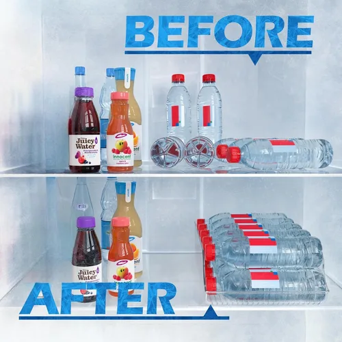 Vista 5 de Caja Organizadora Transparente para Botellas de Agua y Refrescos para Refrigerador, Despensa (2 PAQUETES) Food-grade clear organizer holds up to 9