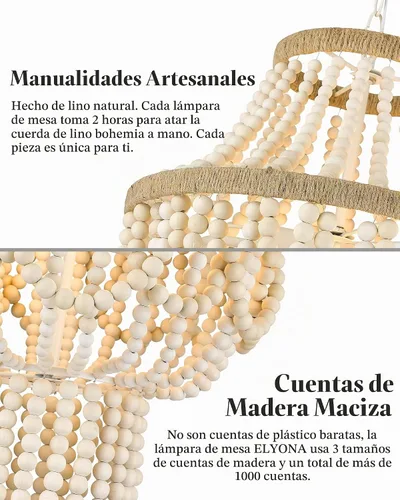 Vista 7 de ELYONA Candelabro grande de madera de abedul con cuentas de 3 luces, 16 pulgadas, estilo bohemio, estilo granja, luz colgante rústica, lámpara