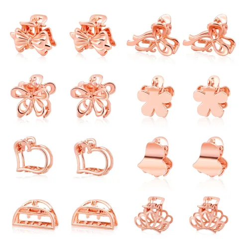 Vista 12 de CWJCYTNSN 16 unidades de pequeñas pinzas para el cabello para mujeres y niñas, mini pinzas de flores de cristal, pinzas de metal lindas de 0.8