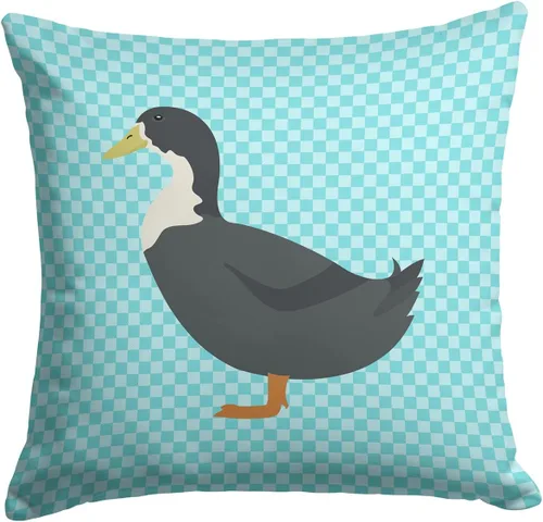 Vista 175 de Caroline's Treasures BB8163PW1414 Beltsville - Almohada decorativa de tela a cuadros pequeños, color blanco, pavo y gallina azul, lavable a máquina