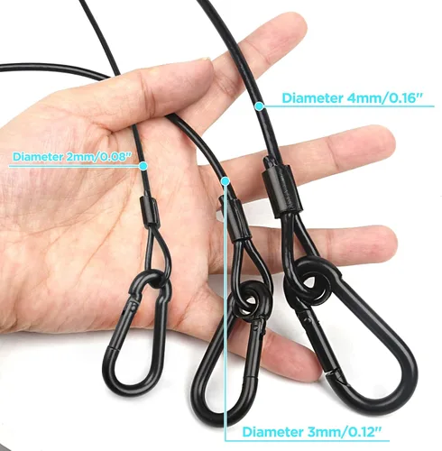 Vista 5 de Cable de seguridad de iluminación con bucles (paquete de 6), cable de seguridad de luz de etapa de carga de 55.1 lbs, cadena de seguridad negra