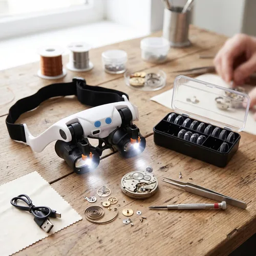 Vista 5 de Lupa de diadema con luz LED, lentes intercambiables manos libres 13X