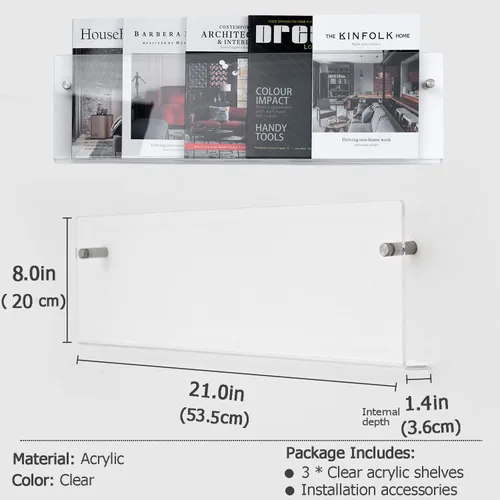 Vista 2 de Soporte para folletos de acrílico transparente de 3 niveles, estante colgante para revistas, estante de almacenamiento de literatura para sala