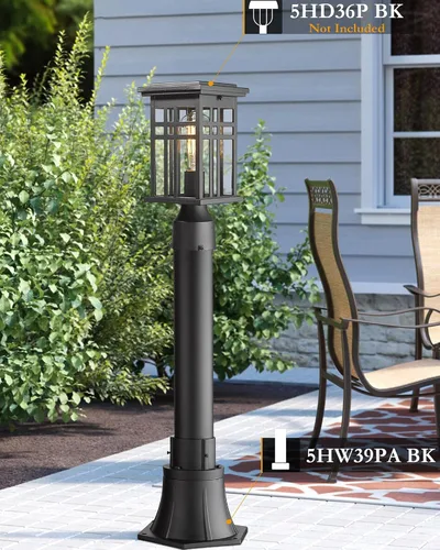 Vista 5 de Lámpara de poste al aire libre con base, accesorios de lámpara de poste exterior HWH, poste de montaje de aluminio negro y base para camino