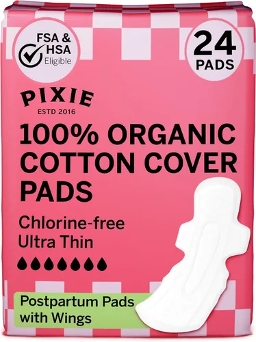 Vista 13 de Pixie - Almohadillas posparto ultra finas de algodón orgánico para mujer, absorción extra abundante con alas, a prueba de fugas, hipoalergénicas
