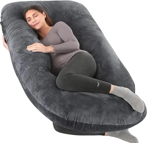 Vista 20 de Elover - Almohada de embarazo en forma de U, soporte de maternidad de cuerpo completo