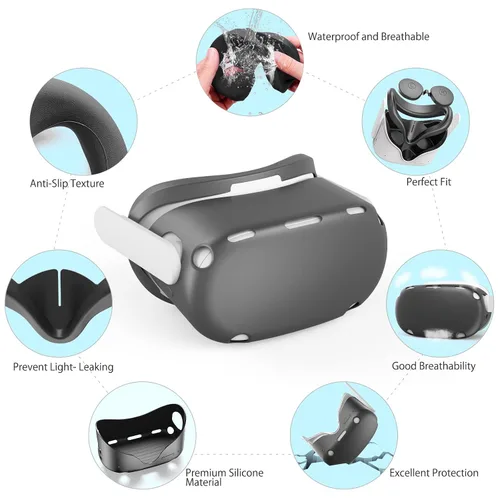 Vista 2 de HUIUKE Touch Controller Grip Cover for Oculus Quest 2 with VR Shell Cover, Silicone VR Face Cover Pad and Lens Cover, 4 in 1 Silicone Cover Set for