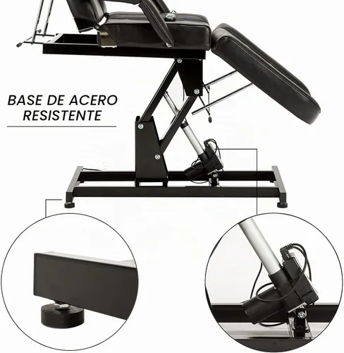 Vista 5 de BarberPub Silla de tatuaje ajustable de altura eléctrica Cama de masaje negro 0100 400 lbs cap, PVC leather, remote electric lift, manual back/leg