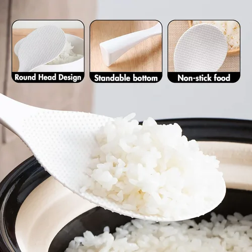 Vista 2 de FireKylin 2 piezas de pala de arroz de plástico, espátula de cuchara de arroz antiadherente, cuchara de olla de arroz resistente al calor (blanco)