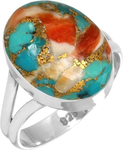 Vista 26 de Anillo hecho a mano de plata de ley 925 genuina grueso con piedras preciosas naturales ágata, cuarzo rosa, lapislázuli, ámbar ovalado, joyería