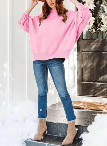 Vista 4 de ARTFREE Women's Fall Oversized Sweater Crewneck Long Sleeve Pullover Knit Sweater Tops with Side Slit