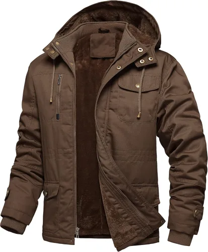 Vista 12 de Chaquetas gruesas de invierno para hombre, con forro polar, chaquetas gruesas con capucha, chaquetas de trabajo, abrigo de algodón militar