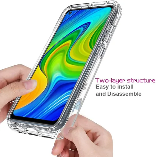 Vista 4 de Funda para Redmi Note 9/Redmi 10X 4G M2003J15SC con protector de pantalla de vidrio templado, cuerpo completo transparente con diseño floral, fundas