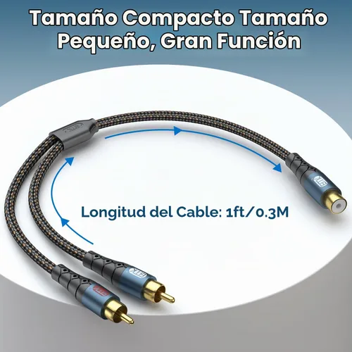 Vista 7 de EMK Cable de extensión RCA Splitter 2 macho a hembra, doble blindaje chapado en oro, de nailon trenzado, divisor RCA de 1 hembra a 2 macho
