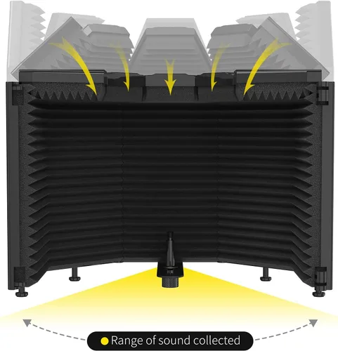 Vista 2 de XTUGA Protector para Aislamiento de Micrófono de Grabación, Espuma Absorbente de Alta Densidad de 3 Paneles para Filtrar Vocales, Cubierta