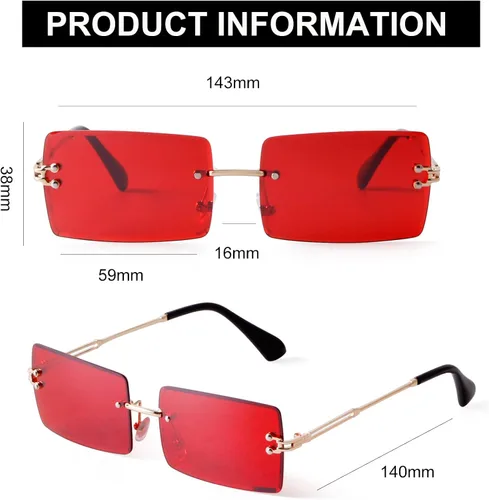 Vista 4 de SORVINO Lentes de sol rectangulares sin montura para mujeres y hombres, a la moda, color rosa, azul, lentes tintados sin marco