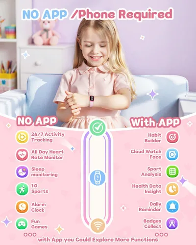 Vista 2 de Reloj de seguimiento de actividad para niños con pantalla Amoled, rastreador de actividad sin necesidad de teléfono, monitor de frecuencia cardíaca