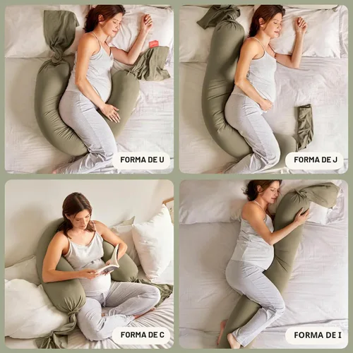 Vista 5 de bbhugme Almohada de embarazo, oliva polvoriento, firmeza y forma ajustables Oliva polvorienta