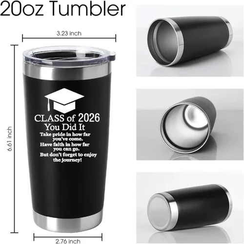 Vista 2 de Regalo motivacional de graduación 2026 para él y ella, vaso de acero inoxidable de 20 onzas para automóvil, taza insultada, regalos inspiradores