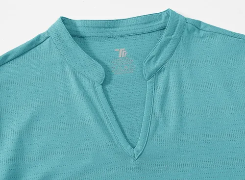 Vista 4 de Gopune Polo de golf con cuello en V para mujer, sin cuello, manga corta, ligera, de secado rápido, camisetas de tenis para correr