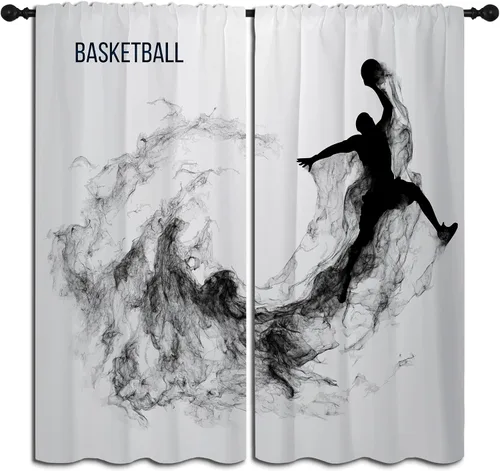 Vista 12 de Cortinas opacas deportivas para niños y niñas, decoración de oscurecimiento de habitación, arte abstracto de jugador de fútbol americano, silueta