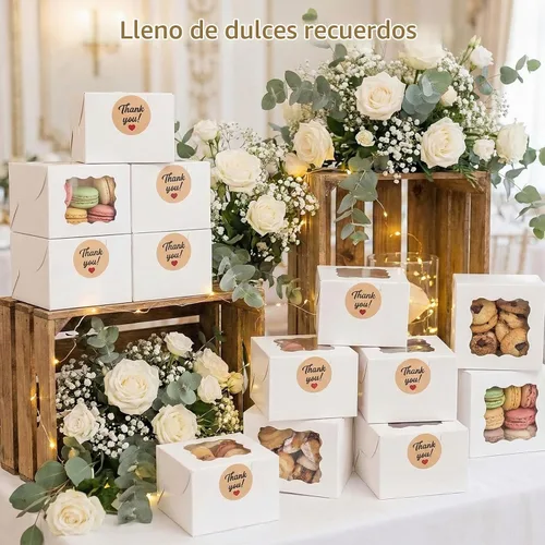 Vista 6 de VGOODALL 15 cajas de galletas, 4 x 4 x 2.4 pulgadas, mini cajas blancas de panadería con ventana para pasteles pequeños, postres, pasteles, donas 15