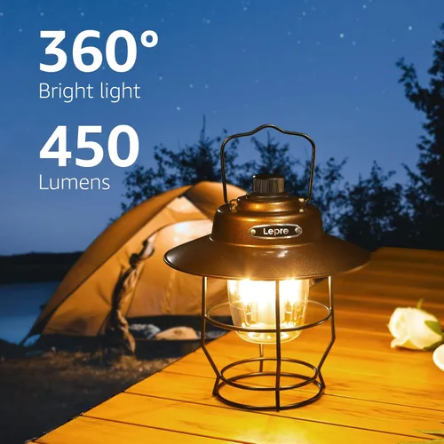 Vista 5 de Lepro Bundle - 2 artículos: Linterna de camping LED recargable vintage Lepro y LE LED linterna de camping recargable, 1000LM, 4 modos de luz