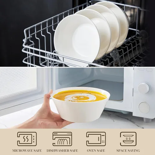 Vista 4 de MALACASA Juego de 4 cuencos de sopa de 35 onzas, cuencos de porcelana blanca, cuencos profundos para cocina, cuencos grandes de cerámica para sopa